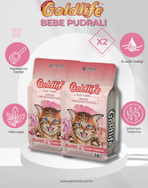 Goldlife Premium Bebe Pudralı Kedi Kumu 10 Lt X2 ADET İnce Taneli