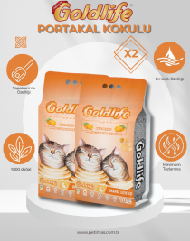 Goldlife Premium Portakal kokulu Kedi Kumu 10 Lt X2 ADET İnce Taneli