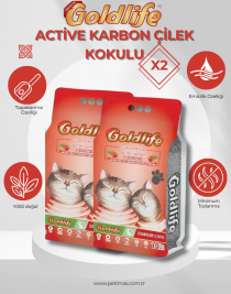 Goldlife Active Carbonlu Çilek Kokulu Kedi Kumu 10 Lt X2 ADET İnce Taneli