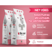 Toi Moi 2'li Avantaj Paketi Tozsuz, Topaklanan, Emiciliği Yüksek Bebek Pudralı Bentonit Kedi Kumu 2x10Kg